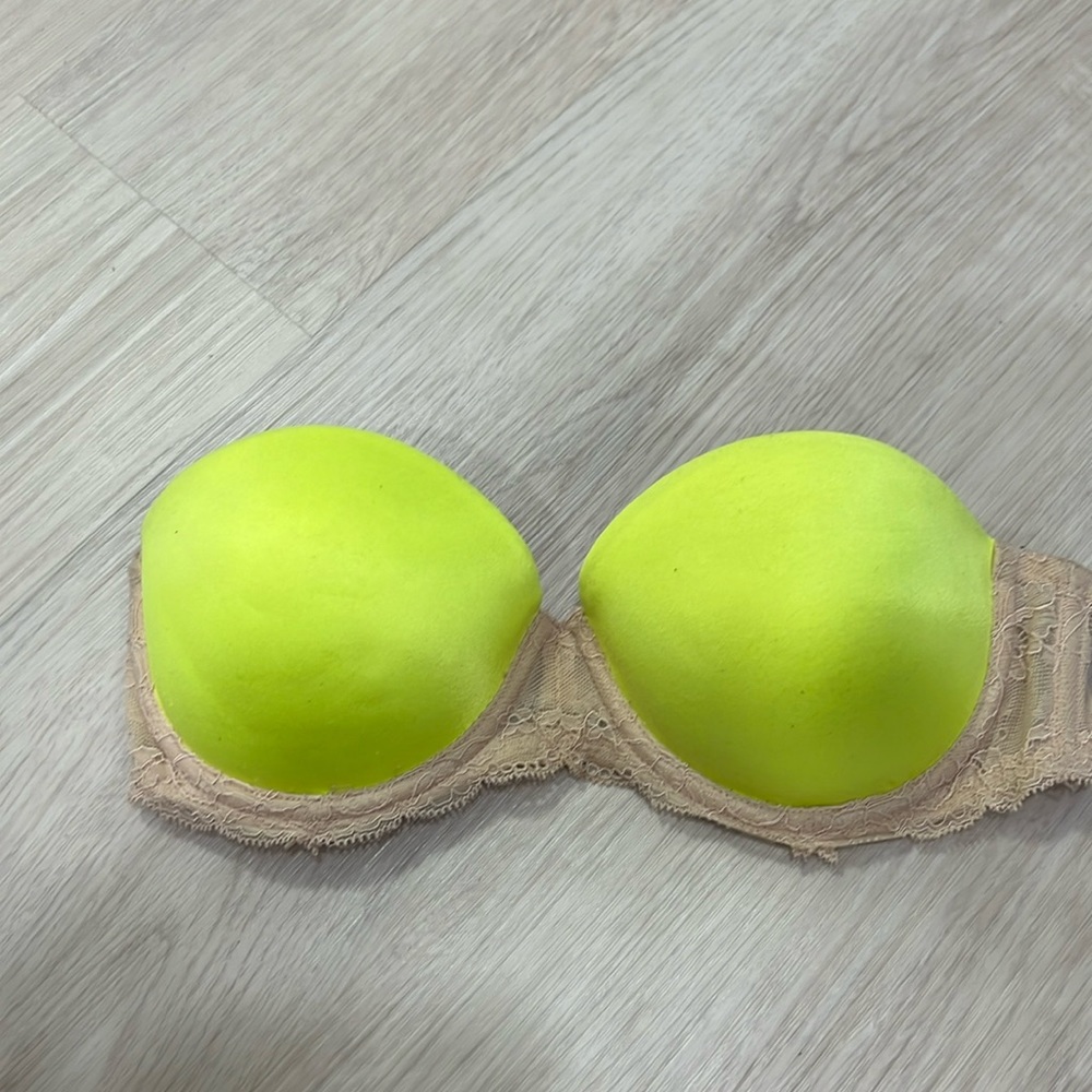 Women’s Victoria Secret Pink Push-Up Strapless Yellow Lace Bra - Size 34B